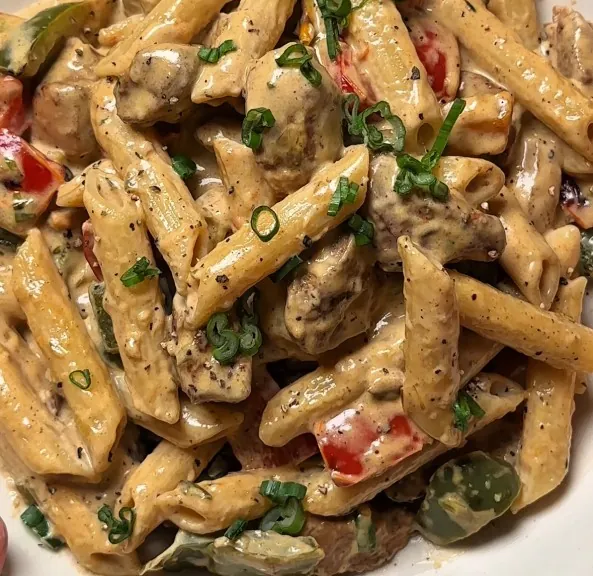 Rasta Pasta in creamy jerk Alfredo